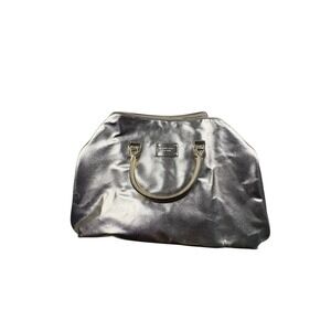 Metallic Gold Large Tote Shoulder Bag Zip Top Logo Plate
